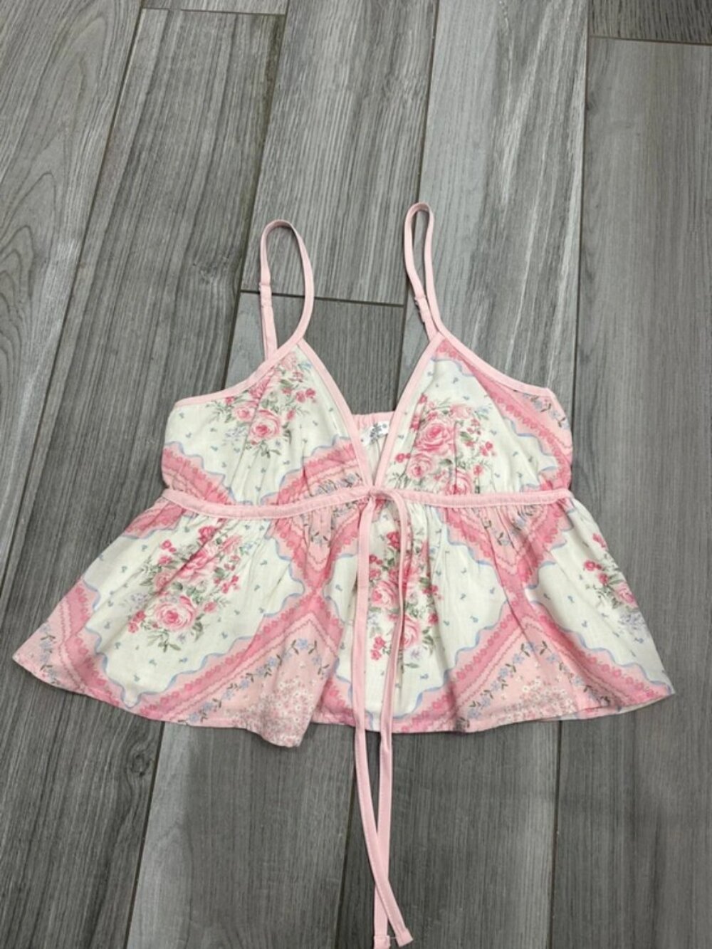 State Pink Floral Patchwork Babydoll Cami Tank Top Size Small Cottagecore
